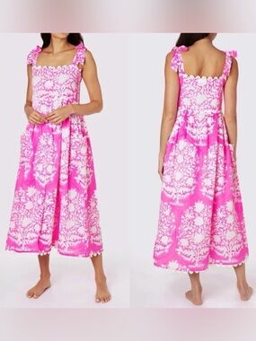 Juliet Dunn Tie Shoulder Palladio Print Midi Dress Size 3
